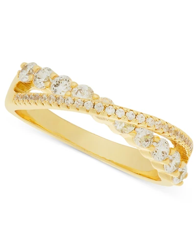 Charter Club Gold-Tone Crystal Crossover Ring, Exclusively at Macy's