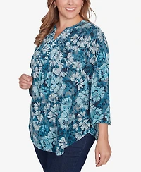 Ruby Rd. Plus Size Embellished Wintery Floral Hatchi Top