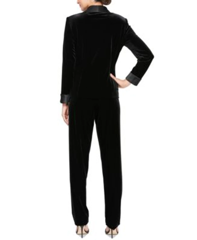 Alex Evenings Womens Velvet Satin Collar Jacket Tank Top Slim Leg Pants