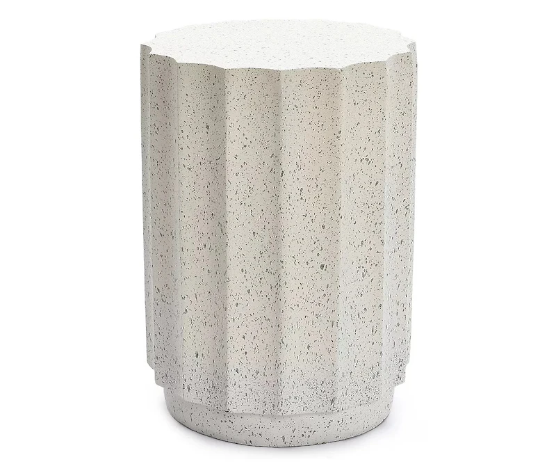 LuxenHome Off White with Gray Cement Fluted Round Indoor Outdoor Side and End Table