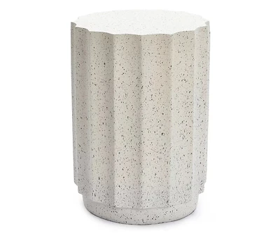 LuxenHome Off White with Gray Cement Fluted Round Indoor Outdoor Side and End Table