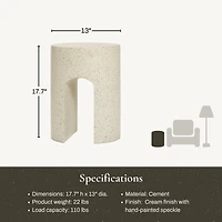 LuxenHome Outdoor Side Table, 17.5'' Mod Cream Cement Small Accent Table, Round with U-Shape End Tables for Garden,Patio,Balcony, Plant Stand
