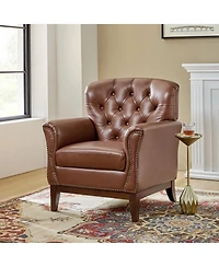 Hulala Home Eugene Traditional Genuine Leather Chair with Tufted Wing Back and Solid Wood