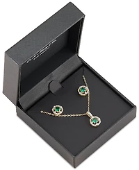 2-Pc. Set Lab Created Emerald (7/8 ct. t.w.) & Lab Created White Sapphire (1/3 ct. t.w.) Vintage Inspired Halo Pendant Necklace & Matching Stud Earrin