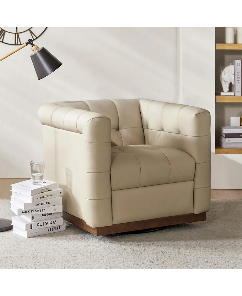 Gabriel Mid-Certury Modern Genuine Leather Swivel Club Chair with
