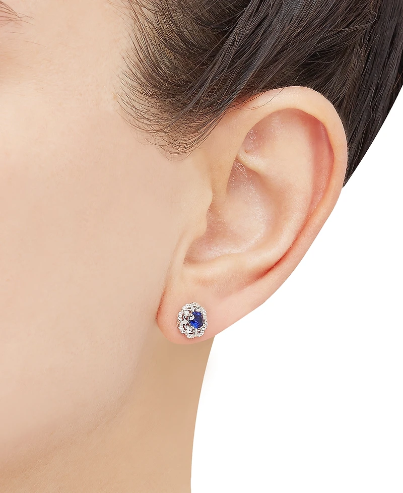 2-Pc. Set Lab Created Blue Sapphire (1-5/8 ct. t.w.) & Lab Created White Sapphire (1-5/8 ct. t.w.) Flower Halo Pendant Necklace & Matching Stud Earrin