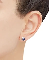2-Pc. Set Lab Created Blue Sapphire (1-5/8 ct. t.w.) & Lab Created White Sapphire (1-5/8 ct. t.w.) Flower Halo Pendant Necklace & Matching Stud Earrin