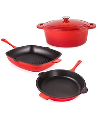 BergHOFF Neo 4pc Cast Iron Cookware Set, Grill Pan, Fry Pan & Oval Dutch Oven