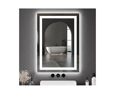 gaomon Led Bathroom Mirror 20X28“ Wall-Mounted Vanity Mirrors Stepless Dimmable Wall Mirrors with Anti-Fog, Backlit + Front Lit, Memory Functio