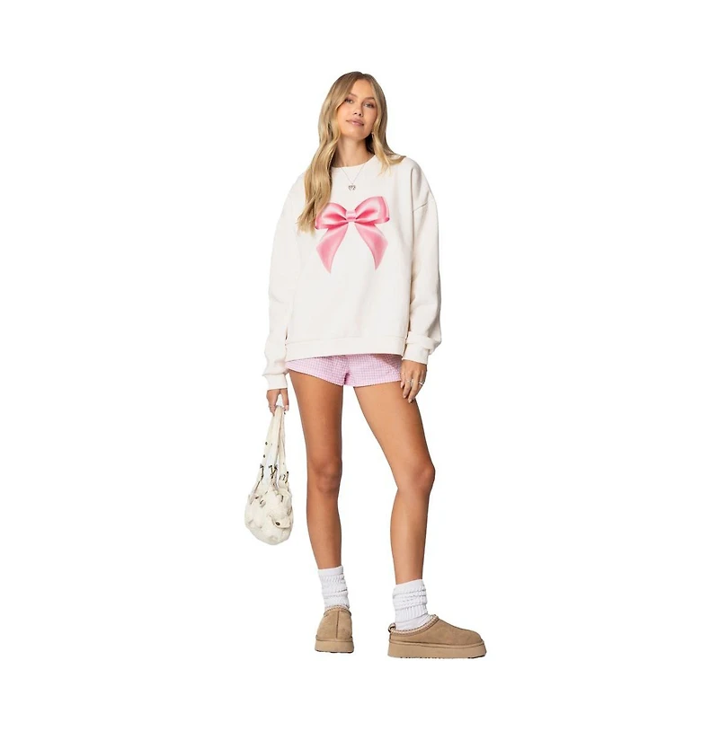 Edikted Womens Bow Brat Printed Sweatshirt