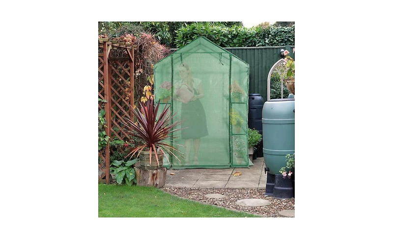 Slickblue Pipe Greenhouse with 8-Piece Grid Flower Stand - Zipper Rolling Door & Pe Cloth for Plants