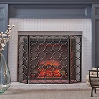 Streamdale 3-Panel Iron Fireplace Screen with Circular Pattern