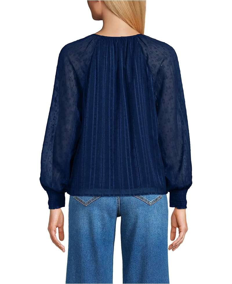 Lands' End Women's Clip Dot Chiffon Blouse