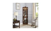 Glass Corner Curio Cabinet – Space-Saving Display Cabinet with Tempered Glass Shelves & Door