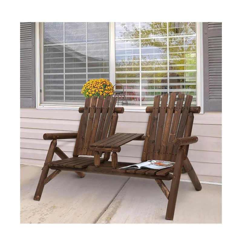 Slickblue Wood Patio Chair Bench with Center Coffee Table – Stylish and Functional Garden Seating Set for Courtyards and Outdoor Spaces