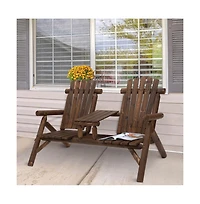Slickblue Wood Patio Chair Bench with Center Coffee Table – Stylish and Functional Garden Seating Set for Courtyards and Outdoor Spaces