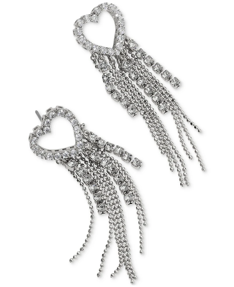 Ajoa by Nadri Rhodium-Plated Cubic Zirconia Heart Fringe Drop Earrings