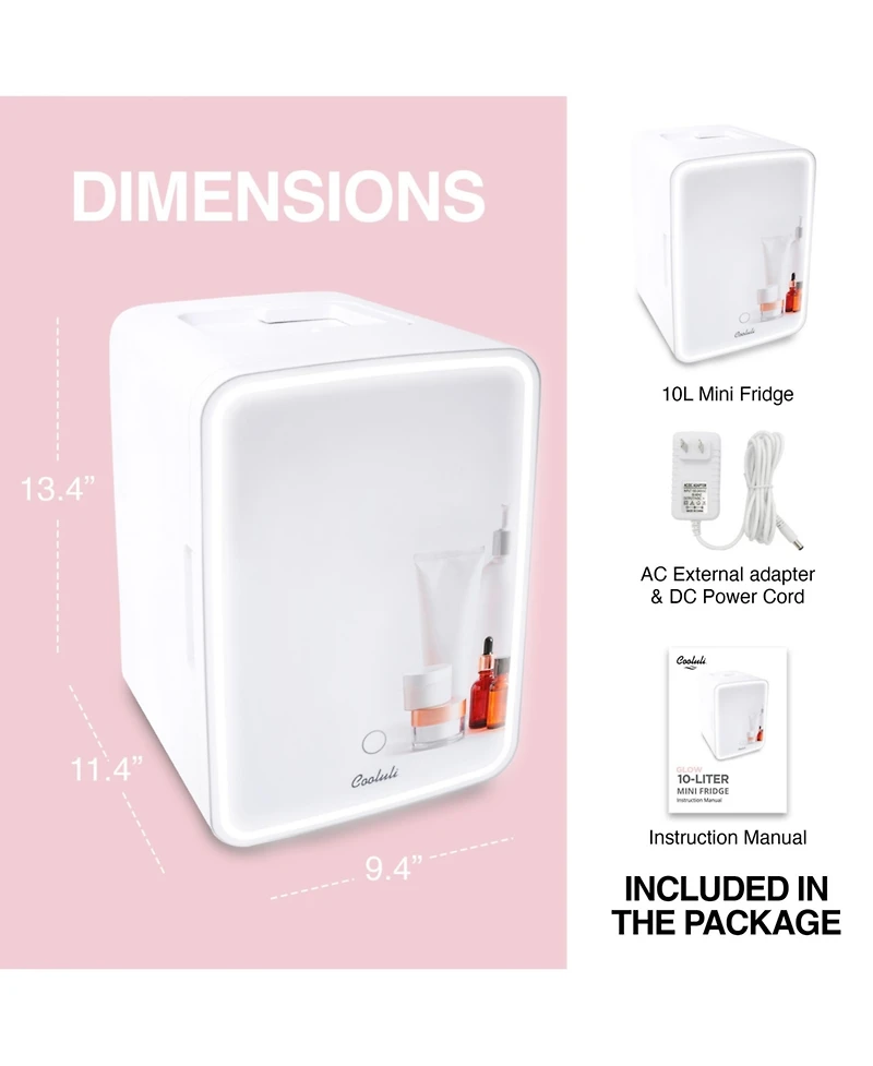 Cooluli Glow Beauty 10L Mini Fridge with Mirror Led