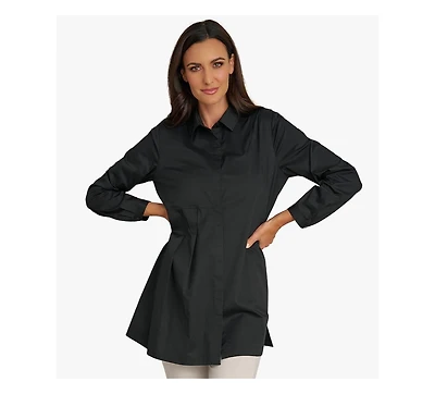Stella Carakasi Women's Long Sleeves Cotton Poplin Asymmetrical Pleat Front Have It All Tunic