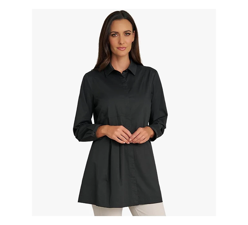 Stella Carakasi Women's Long Sleeves Cotton Poplin Asymmetrical Pleat Front Have It All Tunic