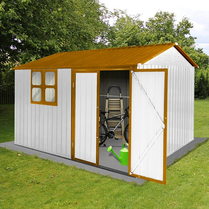Streamdale White+Yellow 10ftx8ft Metal Garden Shed with Window