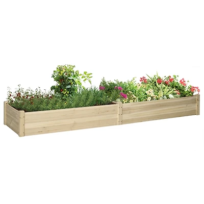 8x2ft Wooden Raised Garden Bed Kit, Elevated Planter with 2 Boxes, Self Draining Bottom and Liner, Patio to Grow Vegetables, Herbs, and Flowers, Natur