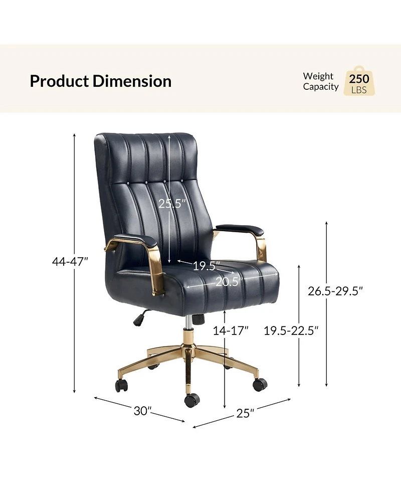 Hulala Home Uwe Modern Leather Ergonomic Executive Office Chair with Sgs International Certified Stainless Steel Gas Spring
