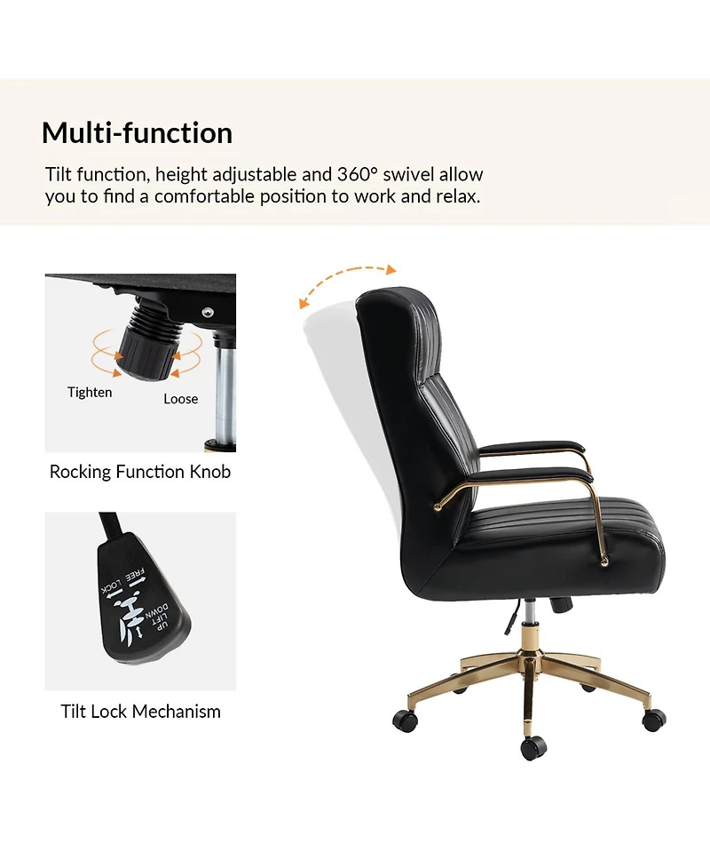 Hulala Home Uwe Modern Leather Ergonomic Executive Office Chair with Sgs International Certified Stainless Steel Gas Spring