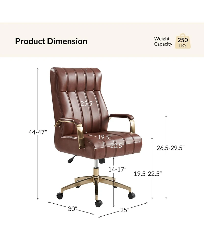 Hulala Home Uwe Modern Leather Ergonomic Executive Office Chair with Sgs International Certified Stainless Steel Gas Spring