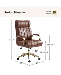 Hulala Home Uwe Modern Leather Ergonomic Executive Office Chair with Sgs International Certified Stainless Steel Gas Spring