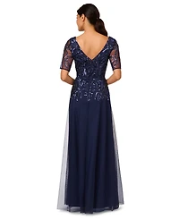 Adrianna Papell Women's Embellished Mesh V-Neck Gown