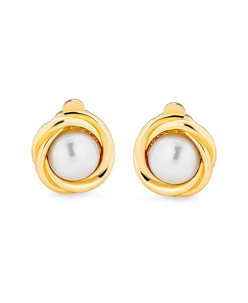 Bling Jewelry Twist Braided Rope Clip-On Earrings with Simulated Pearl Silver Gold Plated
