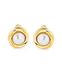 Bling Jewelry Twist Braided Rope Clip-On Earrings with Simulated Pearl Silver Gold Plated