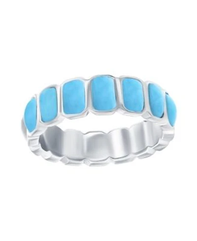 Caribbean Treasures Sterling Silver Rectangle Larimar Eternity Ring