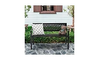 Slickblue 47-Inch Black Iron Bench with Pvc Mesh Backrest – Sturdy and Stylish Seating for Outdoor Spaces and Gardens