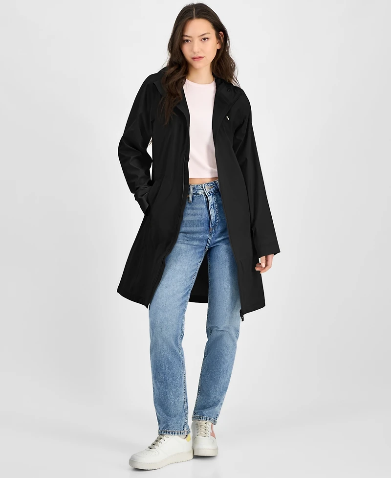 Rains Women's Long Zip-Front Hooded Rain Coat