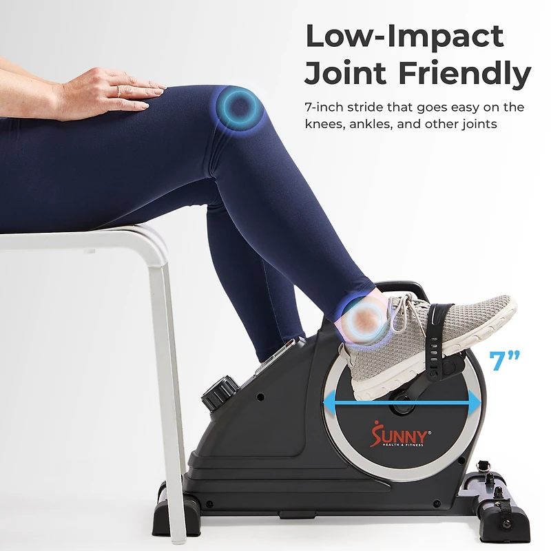Sunny Health & Fitness Magnetic Compact Under-Desk Mini Pedal Exercise Bike w/Resistance Bands & Free SunnyFit App Connectivity