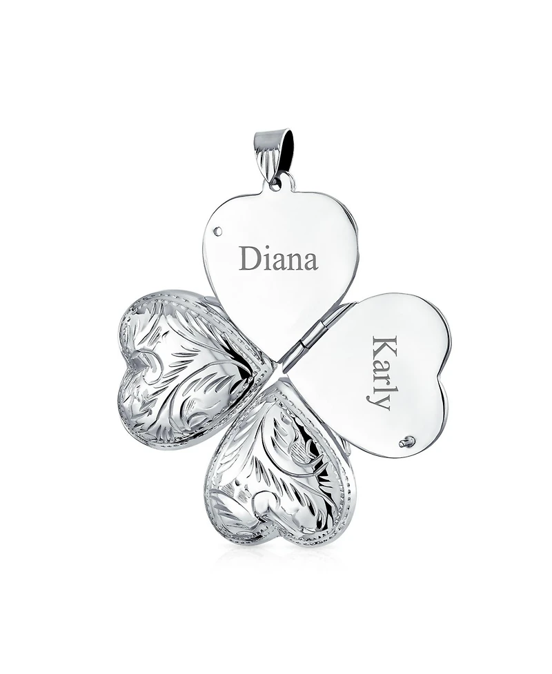 Bling Jewelry Four Way Multiple Photo Heart Lockets Hold Pictures Silver Locket Necklace 1.2 Inch
