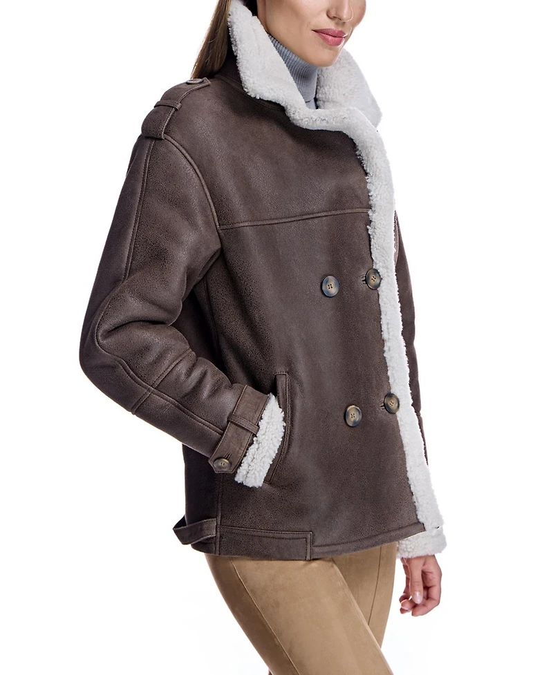 Julia & Stella by Maximilian Women's Shearling Pea Jacket