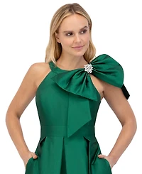 Eliza J Women's Bow-Trim Halter Pleated Taffeta Gown