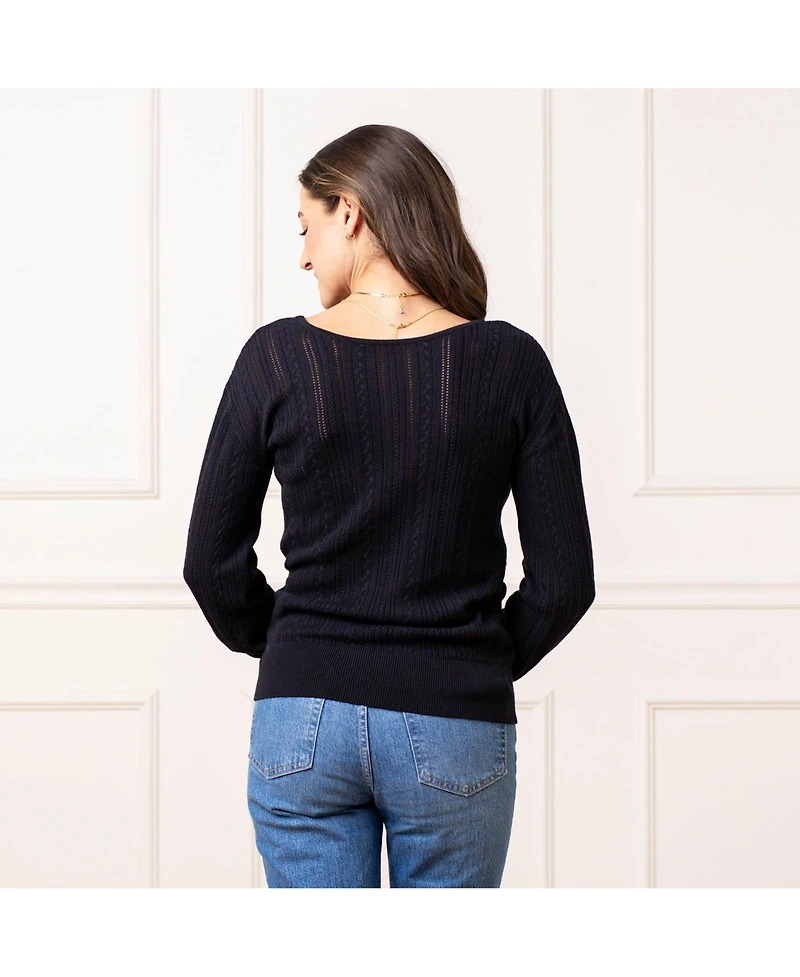 Hope & Henry Women's Long Sleeve Reversible Cable Wrap Sweater