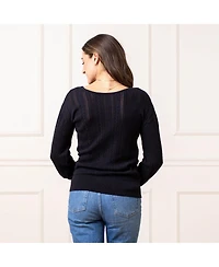 Hope & Henry Women's Long Sleeve Reversible Cable Wrap Sweater