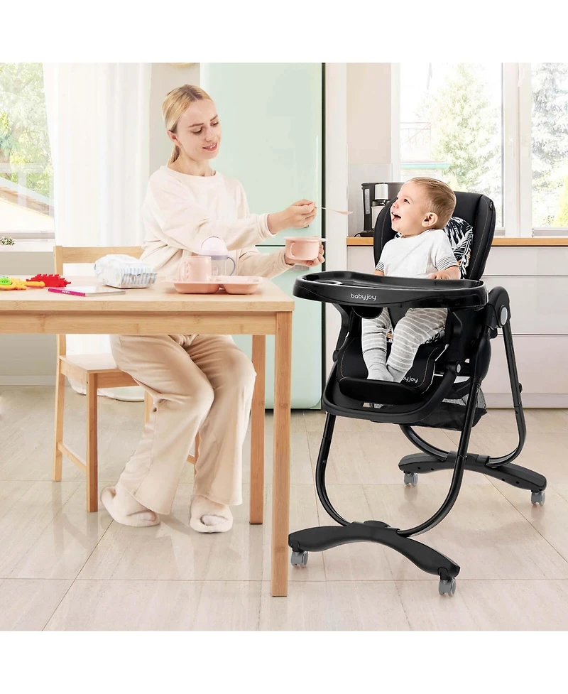 Costway High Chair for Babies & Toddlers with Rolling Wheels Adjustable Height Footrest