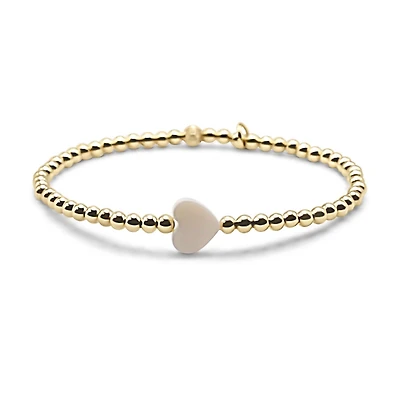 Non-Tarnishing Gold Filled 3mm Ball and Shell Heart Stretch Bracelet