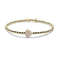 Non-Tarnishing Gold Filled 3mm Ball and Shell Heart Stretch Bracelet