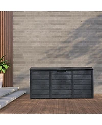 Slickblue Black Outdoor Garden Plastic Storage Deck Box - Lockable Chest for Tools, Cushions, and Toys