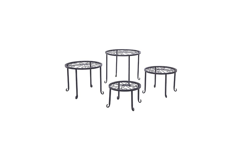 Slickblue 4-Tier Plant Shelves with Round Pattern Stylish Black Baking Paint Display for Indoor and Outdoor Plants