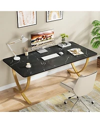 Tribesigns Executive Desk, Large Office Desk, Modern Computer Desk Conference Table Meeting Room Table, Business Furniture, Black and Gold
