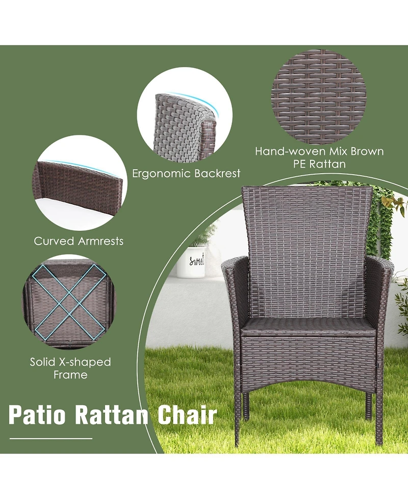 Sugift 3 Pieces Patio Wicker Furniture Set wih Acacia Wood Table Top and Chair Cushiones