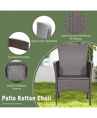 Sugift 3 Pieces Patio Wicker Furniture Set wih Acacia Wood Table Top and Chair Cushiones